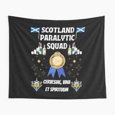 scotland paralytic squad tapestry hanging on the wall in front of a black background