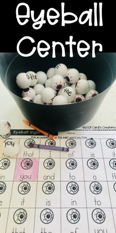 the eyeball center is filled with letters and numbers to practice sight words for kids