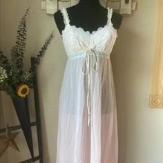 Good Used Condition, Excellent For Vintage! Clean, Smoke-Free, Dog Loving Home! Offers Welcome! Message/Comment For Bundles/Separates! Measurements Are Taken Flat And Are Approximate. Pit To Pit - 16" Length - 51" Waist - 14.5" Upc-U40 Nightgown Lace, Welcome Message, Pink Lingerie, Night Gown, Women's Intimates, Bundles, Lingerie, Cream, Lace