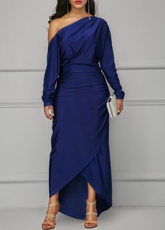 Skew Neck Long Sleeve Maxi Dress | Rosewe.com - USD $34.69