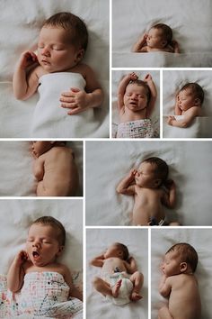 a collage of photos showing babies sleeping together