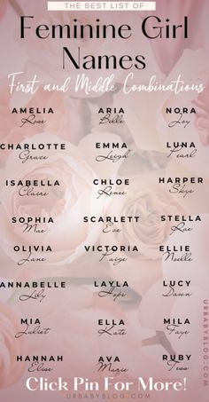 the best of feminine girl names and middle congratulationss for girls with pink roses on them