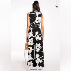 Made From A Sheer, Lightweight Fabrication And Features A Colorblock Poppy Floral Print, A Mock Neckline With Contrast Stitching, A Sleeveless Silhouette, Pleated Bodice Detailing, A Wide Waistband With Contrast Stitching, Belt Loops, A Coordinating D-Ring Waist Belt, And A Wide Leg Silhouette. Complete With A Tonal Back Zipper Closure. - Self: 100% Polyester, Lining: 97% Polyester 3% Spandex - Hand Wash Cold Chic Black Printed Jumpsuits And Rompers, Chic Floral Jumpsuits And Rompers For Work, Chic Floral Print Jumpsuits For Work, Black Floral Print Jumpsuits And Rompers For Workwear, Chic White Printed Jumpsuits And Rompers, Tulle Pants, Tulle Top, Satin Pants, Flowy Pants