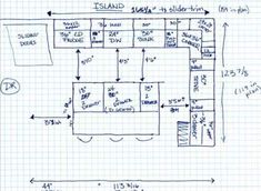 a blueprinted drawing of a kitchen layout