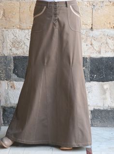 Contrast Trim Godet Maxi Skirt - Maxi Skirts - Women Skirts Women, Womens Maxi Skirts, Skirt Maxi, Modest Clothing, Islamic Clothing, Maxi Skirts, Cotton Skirt, Cotton Voile, Twill Fabric