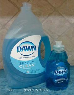 two bottles of dawn simply clean sitting next to each other on a tile counter top