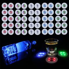 PRICES MAY VARY. 🍹 PACKING INCLUDE: 50 pcs Multipurpose Drink Coaster (LED Light Color: 10 x Red/10 x white/10 x blue/10 x green/10 x multi). Each light up coaster has 2 CR1220 button batteries (installed in the product in advance). Our batteries can last over 12 hours to meet your needs at the party. Tips: if the light not work, please try to check if the insulation part being taken out or adjust the place of battery or contact us to confirm the problem, and you can replace the battery by your Liquor Bottle Lights, Led Bottle Light, Clear Containers, Core Board, Glass Champagne, Bar Coasters, Clear Container, Party Tips, Liquor Bottle