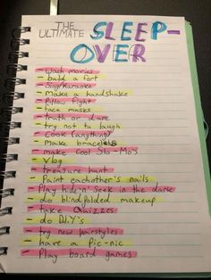 a notepad with writing on it that says, the ultimate sleep - over list