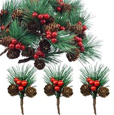 PRICES MAY VARY. Red Berry Pinecones Christmas Decorations: Artificial berries decor includes 20 branch Pinecones Pine Needles berry stems. One piece include 2 small pine cones and 4 small Red berries and pine needles. Fake Red Berries Pinecone Ornaments Decor: These berries stems made of foam ball, floral stem wire, pine needles and pine cones, flexible and bendable. Small berry twig can be use twist wreath garlands or branches on Christmas tree. Add Elegance To Christmas Themes Party Decoratio Christmas Tree Picks, Christmas Wreath Decor, Christmas Pine Cones, Christmas Berries, Wreath Making Supplies, Holiday Floral, Wedding Gift Boxes, Miniature Christmas, Pine Needles