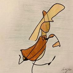 a drawing of a bird with a hat on it's head and wings flying in the air