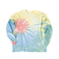 "Our long sleeve tie-dye top comes in two colors. The shirt comes in one size and is modeled on both a petite (5'2\"} woman and tall (6'1\") man. It's the perfect oversized fit on a smaller person that can be worn with biker shorts or belted as a dress. The Sunset colorway was designed with our hometown of Los Angeles in mind. Sizing: One Size (Men's large) Care: Machine wash with like colors; tumble dry low" Spring Oversized Bleached Top, Spring Bleached Oversized Tops, Trendy Oversized Tie-dye Tops, Trendy Oversized Tie Dye Tops, Oversized Tie Dye Top For Loungewear, Fall Tie Dye Soft-washed Tops, Oversized Soft-washed Tie Dye Top, Soft-washed Long Sleeve Tops For Summer, Soft-washed Long Sleeve Tops For Spring