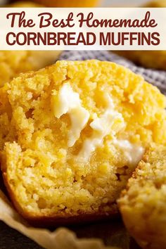 Cornbread muffin cut in half with butter. Homemade Cornbread Muffins, Easy Cornbread Muffins, Recipe Cornbread, Sweet Cornbread Muffins, Cornbread Muffin, Fluffy Cornbread, Homemade Cream Corn, Cornbread Muffins Recipe, Cornbread Cake