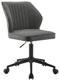 a gray office chair with wheels and casteors on an isolated white background, front view