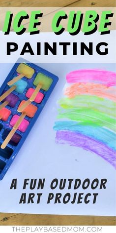 an ice cube painting with the text, a fun outdoor art project for kids to make