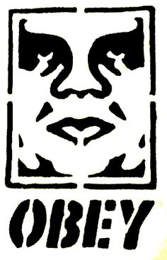 a black and white drawing of a face with the word obey written below it in bold font