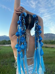 Blue Festival Braided Ponytail Extensions - Etsy Rave Ponytail, Unique Hair Braids, Festival Hair Extensions, Heatless Curls Tutorial, Heartless Curls, Festival Braid, Rave Braids, Braided Ponytails, Curls Tutorial