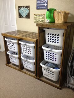 the laundry room is clean and ready to be used as a storage area for clothes