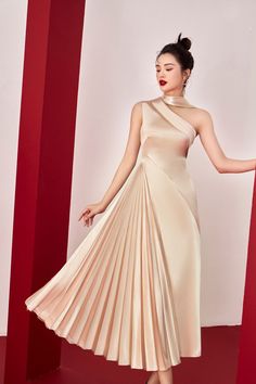 One Shoulder Silk Dress - Party Silk Dress - Evening Silk Midi Dress - Pleated Beautiful Silk Midi Dress - A Line Silk Dresses Party Silk Dress, Midi Dress A Line, Silk Dresses, Dress Pleated, Silk Midi Dress, European Linens, Dress Evening, Silk Crepe, Dress Clothes For Women