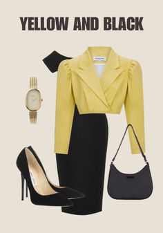 20 Best Black & Yellow Outfit Ideas for Every Occasion Black Yellow Outfit, Yellow Outfit Ideas, College Wear, Dress Colors, Half Sleeve Shirts, Yellow Skirt, Wide Trousers