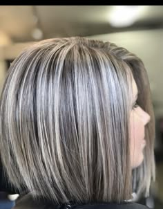 Brown Hair With Silver Highlights Gray Color Trends, Light Brown Hair Gray Highlights, Grey Hair Highlights Lowlights, Grey Hair With Lowlights Older Women, Blond Gray Hair Color, Mid 40's Hair For Women, Chunky Lowlights For Blondes, Warm Grey Hair, Platinum Highlights On Dark Hair