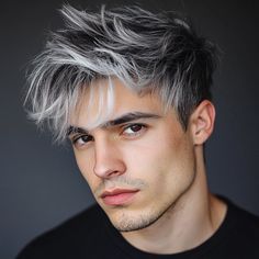 Silver Color Hair for Men: A Modern Statement Hair Colour Ideas Men, Dark Ash Gray Hair Men, Men’s Hair Highlights, Silver Hair Highlights Men, Men Hair Highlights Ideas, Frosted Tips Hair Men, Silver Hair Long, Gray Hair Men, Highlights Men