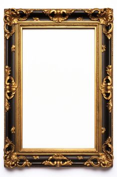 an ornate gold and black frame on a white background with clipping for text or image