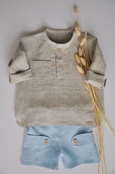 Sustainable linen shirt and shorts for baby, toddler boys, kids from 3 months to 5 years. Shirt with long sleeves. Summer outfit with wooden buttons add more beauty. Comfortable gingham shirt and shorts so suitable for baptism, wedding, birthday or any other family celebration! As I say – simple beauty as every day wear or for a summer party, walking in nature, running in the yard! Click for more linen kids clothes! #linenboyclothing #babyoutfit #baptismwearboy #weddingboy #toddlerboyclothes Linen Kids Clothes, Linen Shirt And Shorts, Boys Linen Shirt, Kids Wear Boys, Boys Summer Fashion, Boys Fashion Trends, Baby Boy Shirts, Baby Boy Summer, Boys Long Sleeve Shirts