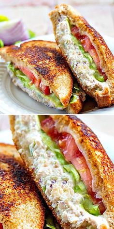 two pictures of sandwiches with meat and vegetables