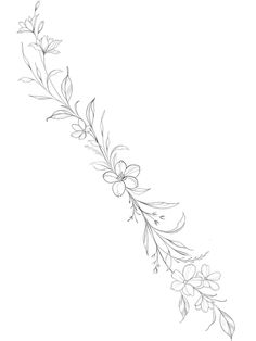 a line drawing of flowers and leaves on a white background