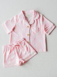 Fabric : Milk silk this one is custom ,no moq Serba Pink, Bow Clothes, Silk Production, Baby Pjs, Shorts Pajamas, Silk Pjs, Pajama Outfits, Summer Shorts Outfits, Baby Girl Shorts