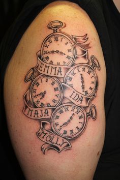 a man with a clock tattoo on his arm