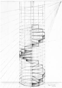 an architectural drawing of a spiral staircase