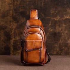 Buy Brown&Black Leather Vintage Crossbody Bag Chest Bags Fanny Pack Worldwide Free shipping and return, color: Brown , material: Genuine Leather Men's Backpacks, Chest Bag Men, Leather Waist Bag, Vintage Crossbody Bag, Vintage Chest, Pillow Styling, Novelty Bags, Men Vintage, Men's Backpack