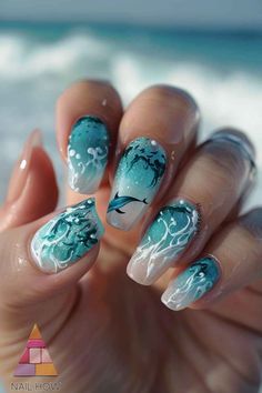 art,why settle for boring nails when you can turn them into eye-catching masterpieces that scream, "Look at me, I'm fabulous!"Nail Whales Nails, Lake Nails Designs, Narwhal Nails, Summer 2024 Nails Design, Whale Shark Nails, Shark Week Nails, Water Inspired Nails, Seal Nails, Acrylic Nail Art Designs Summer