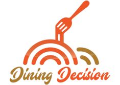 the dining decision logo with a fork in it's center and an orange hue