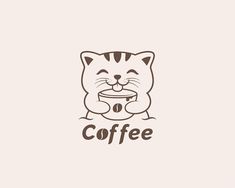 a cat holding a coffee cup with the word coffee on it's chest and its mouth