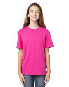 Youth Ultimate T-Shirt - HOT PINK - S | Threadfast Apparel Youth Ultimate T-Shirt in Hot Pink Size Small | Cotton/Polyester Blend New Years Sales, Fashion Tees, Plastic Bottles, Breathable Fabric, Apparel Accessories, Shirts Tops, Kids Tshirts, Hot Pink, Work Wear