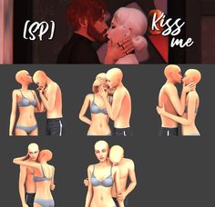 an animated couple kissing each other in different poses