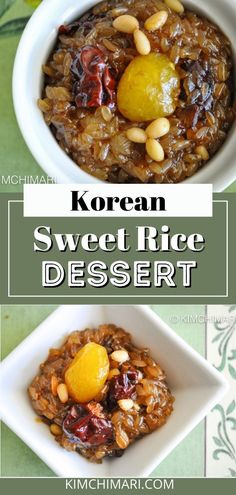 korean sweet rice dessert with fruit and nuts