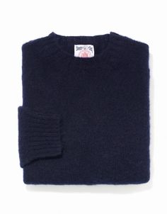 Shaggy Dog Sweater Navy - Trim Fit | Men's Sweaters - J. Press Navy Wool Crew Neck Sweater, Classic Navy Cashmere Sweater, Classic Long Sleeve Mohair Sweater, Classic Navy Knitted Sweater, Shaggy Dog, Tweed Sport Coat, J Press, Ivy Style, Suits Dress