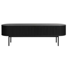 a black coffee table with metal legs