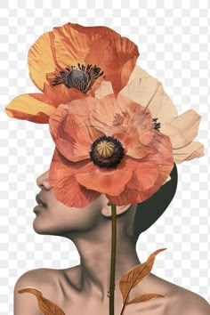 a woman's head with flowers in her hair, on a transparent background png