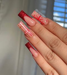 Nail Noel, Red Acrylic Nails, Plaid Nails, Winter Nails Acrylic, White Acrylic Nails, Long Acrylic Nails Coffin