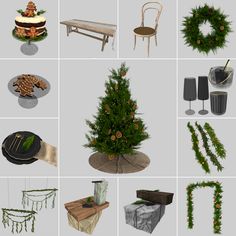 several different types of christmas decorations including a tree, candles, and other things to decorate