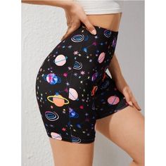 Shein Galaxy Print Biker Shorts Size & Fit 6 Product Measurements Length 15.9" Waist Size 26.8" Hip Size 30.7" Thigh 18.5" Body Measurements Waist Size 27.6-29.1" Hip Size 37.4-39" Color: Multicolor Style: Casual Pattern Type: Galaxy Type: Biker Shorts Length: Short Fabric: Slight Stretch Material: Polyester Composition: 91% Polyester, 9% Elastane Care Instructions: Machine Wash, Do Not Dry Clean, Wash With The Soft Detergent Sheer: No Black Leggings With Built-in Shorts, High Stretch Black Shorts For Spring, Summer Leggings With Built-in Shorts, Trendy Fitted Athletic Shorts, Trendy High Stretch Black Shorts, Short Summer Leggings, Black Workout Capri Leggings, Trendy Fitted Athletic Shorts With Short Leg, Casual Black Leggings With Built-in Shorts