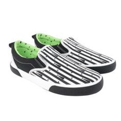 Step into the eerie and whimsical world of Beetlejuice with these Beetlejuice Glow in the Dark Slip-On Sneakers. Featuring the iconic black and white Beetlejuice stripes, these sneakers are perfect for any fan ready to make a statement. The low-top design and slip on style makes getting ready a breeze. And the best part? These sneakers glow in the dark! Size: medium.  Gender: male.  Age Group: adult. Man Character, Beetlejuice, Low Top, Slip On Sneakers, Glow In The Dark, The Darkest, Slip On, Stripes, Tops Designs