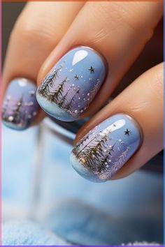 Frozen Nail Art, Nail Art Noel, Tree Nails, Christmas Gel Nails, Winter Nail Art, Winter Nail Designs, Fall Nail Art, Festival Nails, Xmas Nails