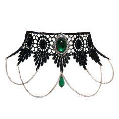 Emerald green gothic lace necklace choker and matching silver Goth Choker Necklaces, Steampunk Choker, Gothic Choker Necklace, Wrap Choker Necklace, Gothic Choker, Goth Choker, Lace Choker Necklace, Cameo Pendant Necklace, Goth Necklace