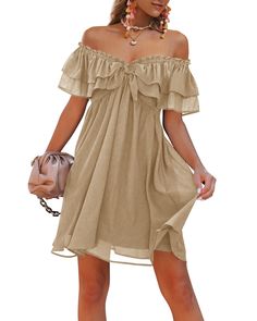 PRICES MAY VARY. 100% Polyester Pull On closure Machine Wash Western Formal Dresses, Flowy Short Dress, Boho Dress Fall, Layered Chiffon Dress, Pretty Dresses Casual, Dresses With Cowboy Boots, Chiffon Ruffle Dress, Autumnal Equinox, Shoulder Dresses