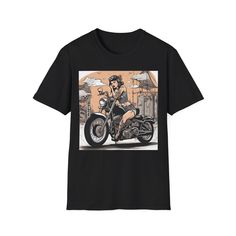 Biker T-shirt With Sublimation Print, Cotton Biker T-shirt With Letter Print, Casual Screen Print T-shirt For Biker Events, Moto Style Cotton T-shirt With Letter Print, Biker Style Cotton T-shirt With Letter Print, Casual Short Sleeve Shirt For Biker Events, Cotton Biker Top For Biker Events, Black Graphic T-shirt For Urban Adventures, Moto Style Cotton Top With Graphic Print